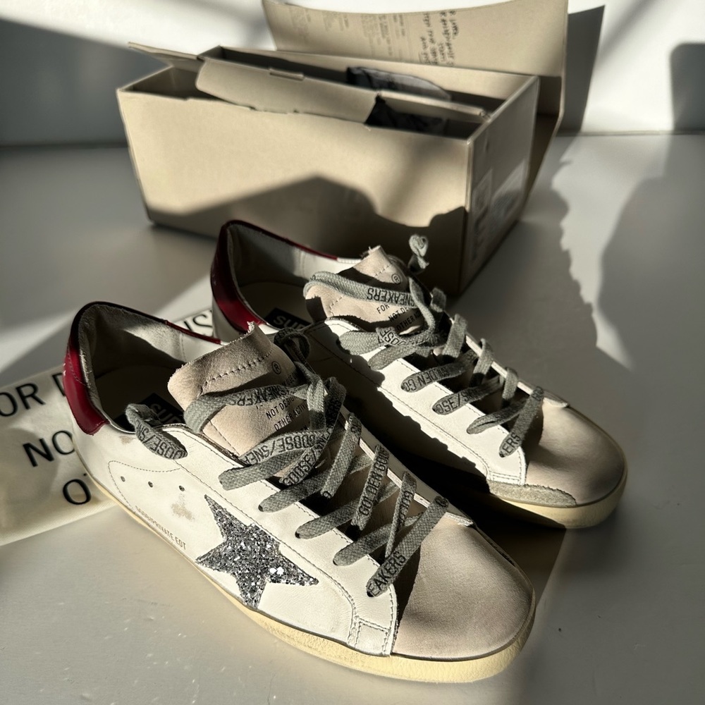Golden Goose X REVOLVE Superstar Sneakers White Burgundy Silver Ice